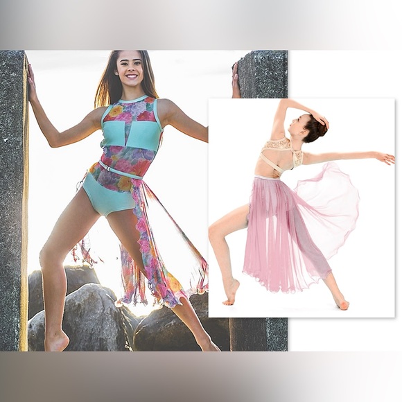 👗2 Piece Details Dancewear Mint & Pink Leotard w Mesh & a Pink Butterfly Skirt - Picture 1 of 6
